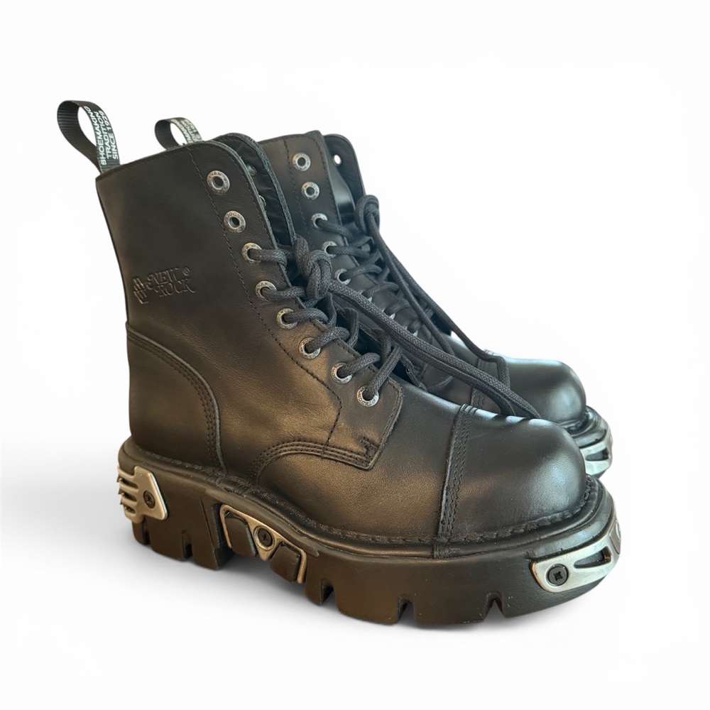 New Rock Black Leather Military Biker Boots Women’s EU 38